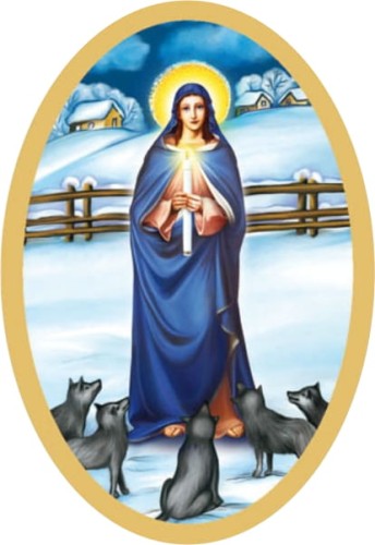 Naklejka na świece - Matka Boża Gromniczna z wilkami