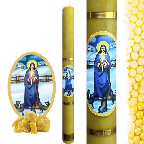 Świeca Gromnica 3 x 33 cm z Matką Bożą Gromniczną z wilkami