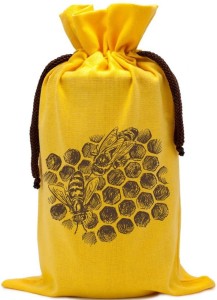 Woreczek bawełniany żółty - pszczoły na plastrze