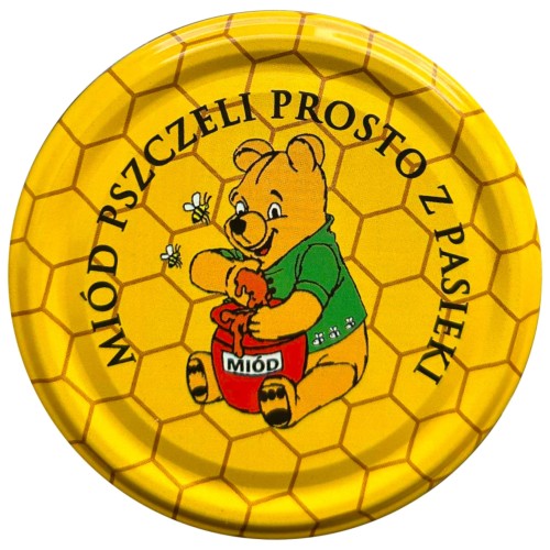 Puchatek z napisem - miód pszczeli prosto z pasieki