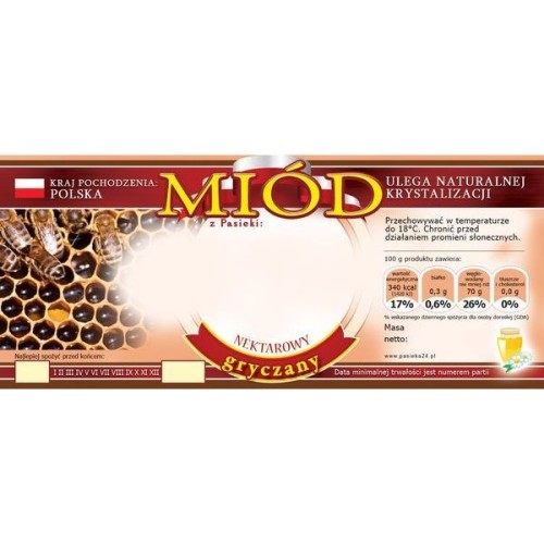 Etykieta prostokątna - Miód gryczany