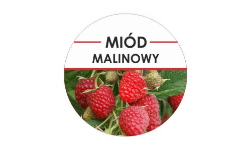 Etykiety miód malinowy 24szt - fi 4 cm