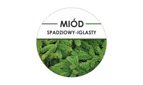 Etykiety miód spadziowy iglasty 24szt - fi 4 cm