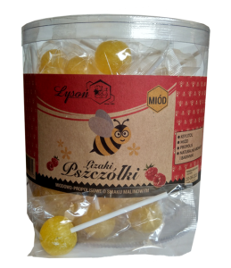 Lizak miodowo-propolisowy o smaku malinowym