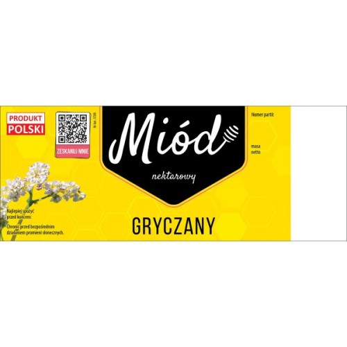 Etykiety duże miód gryczany z kodem QR