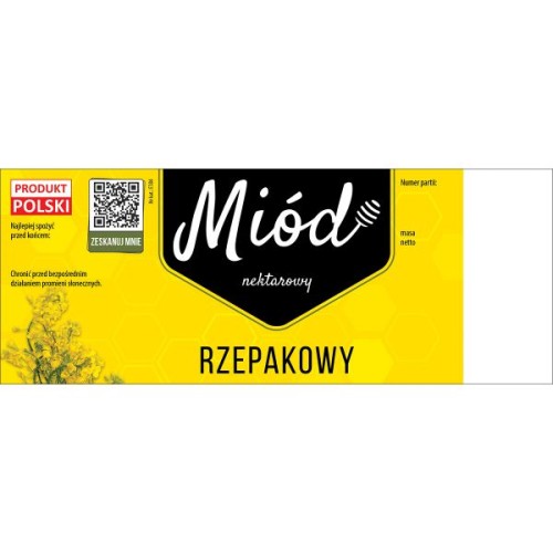 paczka duzych etykiet na miod rzepakowy 100sztwzor e184 z kodem QR