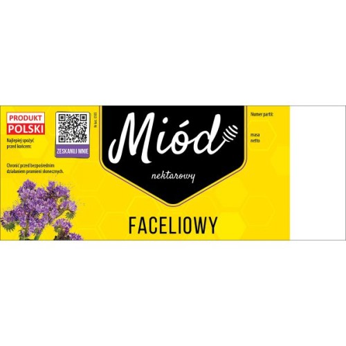paczka duzych etykiet na miod faceliowy 100szt wzor z kodem QR