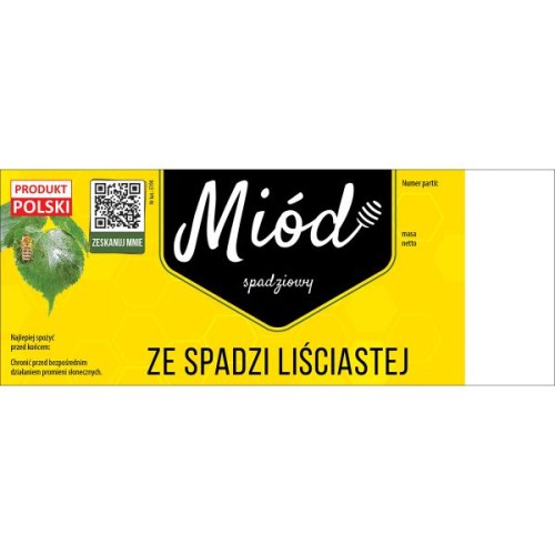 paczka duzych etykiet na miod spadziowy ze spadzi lisciastej 100szt wzor e190 z kodem QR