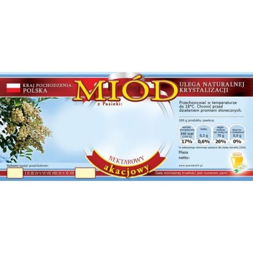 Etykieta prostokątna - Miód akacjowy