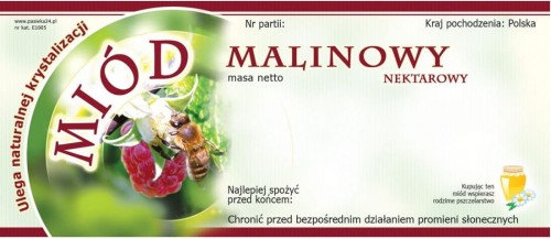 paczka etykiet na miod malinowy 100szt