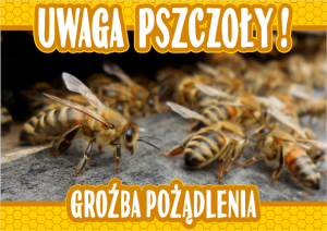 Tablica średnia ostrzegawcza "Uwaga pszczoły - groźba pożądlenia" 