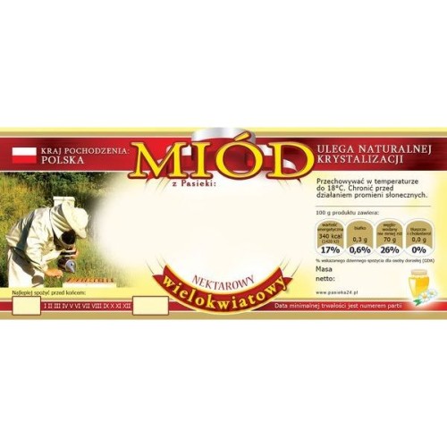 Etykieta prostokątna - Miód wielokwiatowy