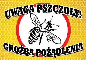 Tablica średnia ostrzegawcza "stop uwaga pszczoły" 